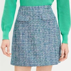 LOFT Petite 0 Blue Tweed Pocket Shift Skirt